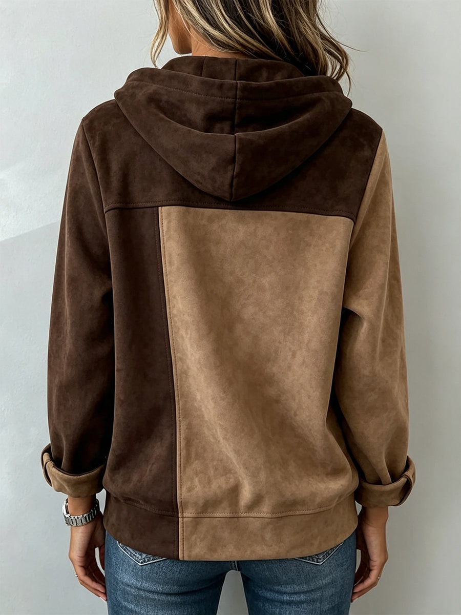 Modern Asymmetrical Zip Color-Block Hoodie