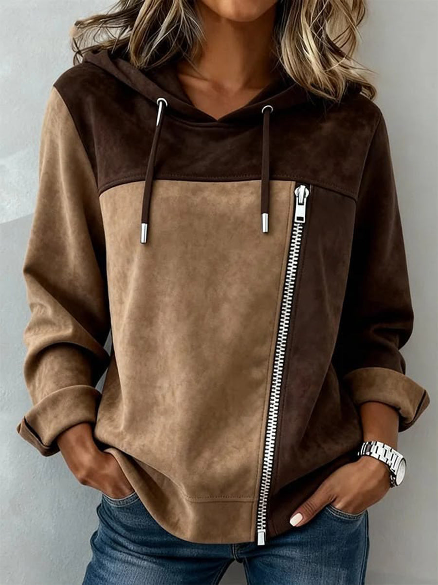 Modern Asymmetrical Zip Color-Block Hoodie