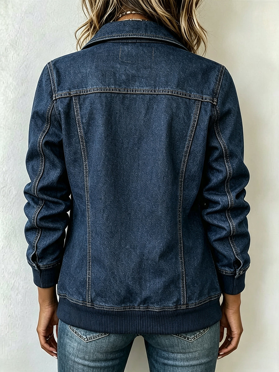 Western-Inspired Color-Block Studded Zip-Up Jacket