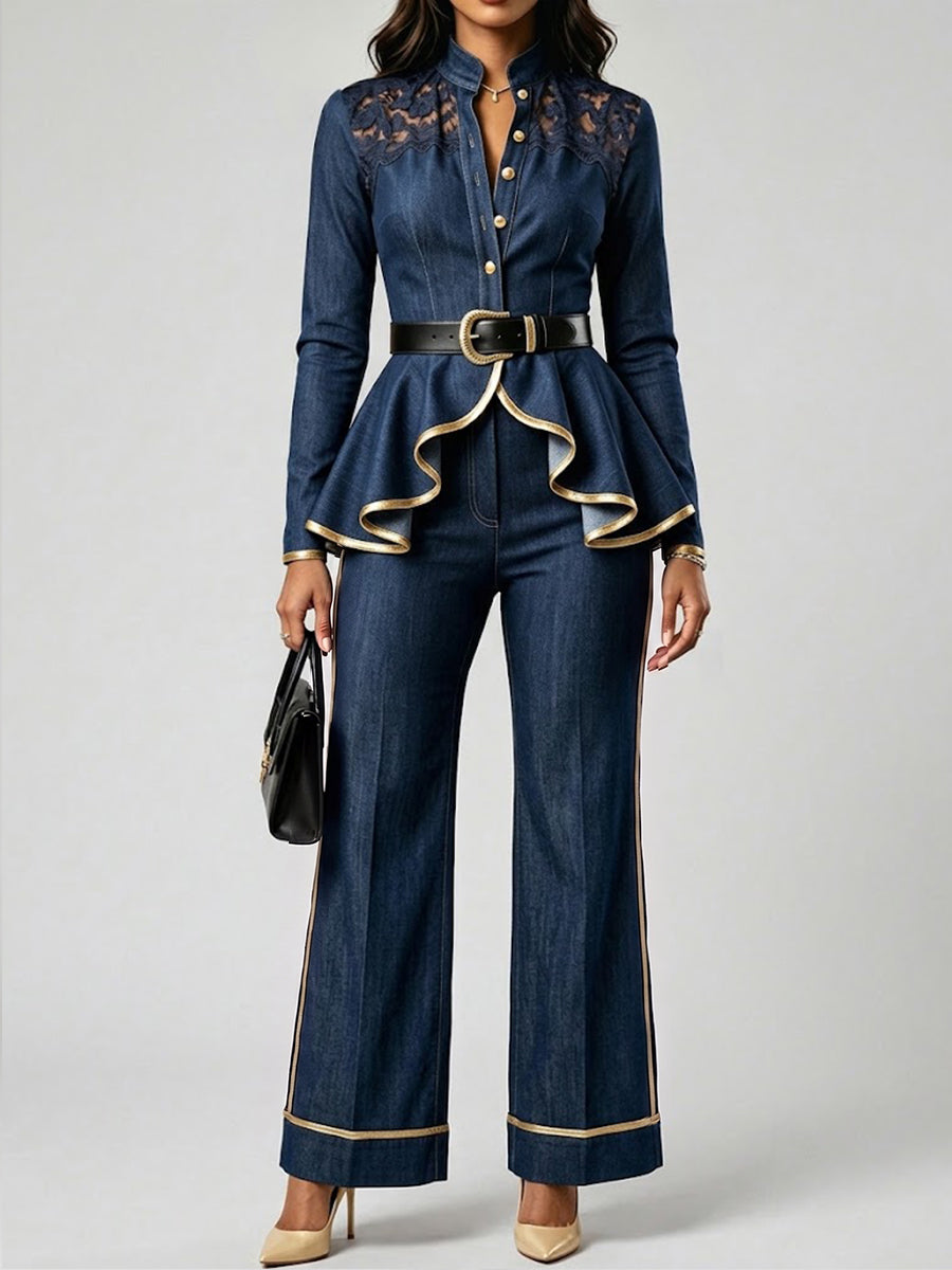 Casual jeans with gold piping
